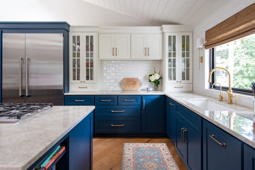 Full Service Interior Design - Kitchen remodel | blue and white kitchen cabinets